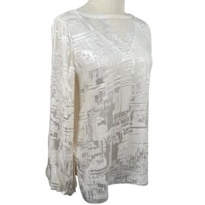 NWT WHBM 0 XS Mairi Burnout Shimmer Blouse Ecru Silk Blend Quiet Luxury Corpchic